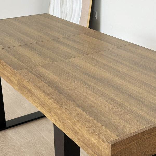 English Elm Rectangle Extendable Dining Table Seats Ten Aged Wood Top Black Frame Farmhouse W1347P186920