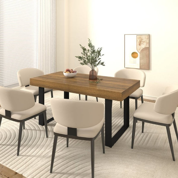 English Elm Rectangle Extendable Dining Table Seats Ten Aged Wood Top Black Frame Farmhouse W1347P186920