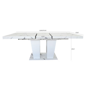 English Elm Extendable Faux Marble Rectangle Dining Table Seats Ten with Dual Pedestal Wood Base W1347S00022