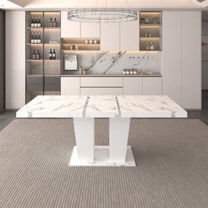 English Elm Extendable Faux Marble Rectangle Dining Table Seats Ten with Dual Pedestal Wood Base W1347S00022