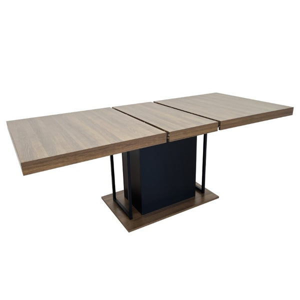 English Elm Rectangle Extendable Dining Table Seats 10 Aged Wood Finish Bold Black Legs W1347S00024