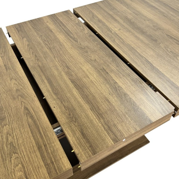 English Elm Rectangle Extendable Dining Table Seats 10 Aged Wood Finish Bold Black Legs W1347S00024