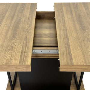 English Elm Rectangle Extendable Dining Table Seats 10 Aged Wood Finish Bold Black Legs W1347S00024