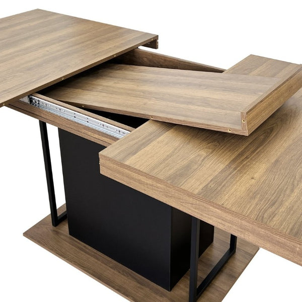 English Elm Rectangle Extendable Dining Table Seats 10 Aged Wood Finish Bold Black Legs W1347S00024