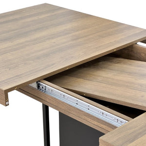 English Elm Rectangle Extendable Dining Table Seats 10 Aged Wood Finish Bold Black Legs W1347S00024
