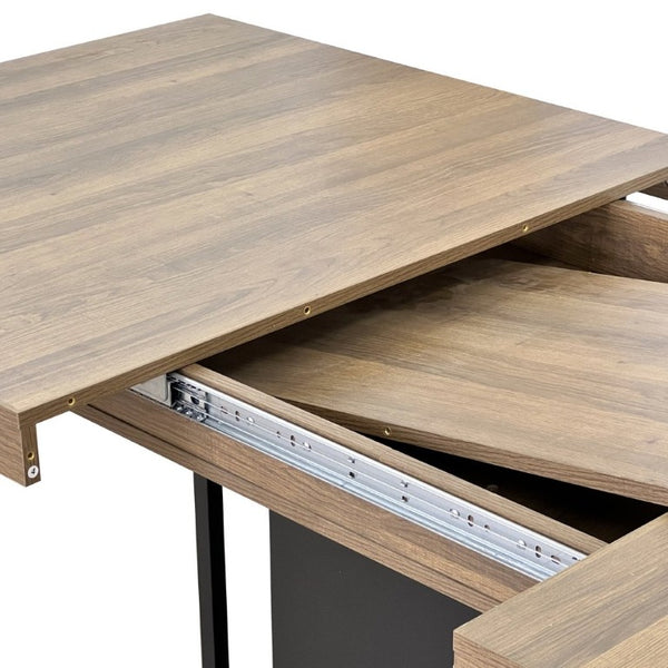 English Elm Rectangle Extendable Dining Table Seats 10 Aged Wood Finish Bold Black Legs W1347S00024