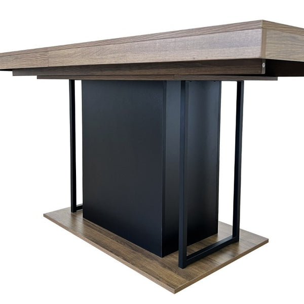 English Elm Rectangle Extendable Dining Table Seats 10 Aged Wood Finish Bold Black Legs W1347S00024