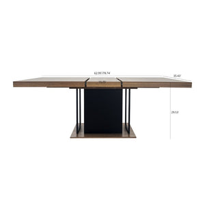 English Elm Rectangle Extendable Dining Table Seats 10 Aged Wood Finish Bold Black Legs W1347S00024