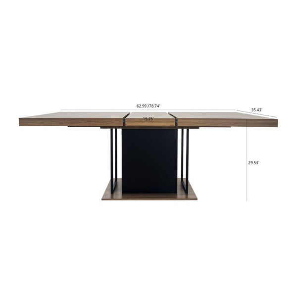 English Elm Rectangle Extendable Dining Table Seats 10 Aged Wood Finish Bold Black Legs W1347S00024