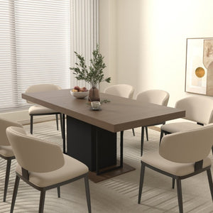 English Elm Rectangle Extendable Dining Table Seats 10 Aged Wood Finish Bold Black Legs W1347S00024