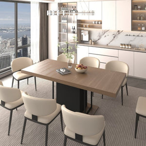 English Elm Rectangle Extendable Dining Table Seats 10 Aged Wood Finish Bold Black Legs W1347S00024