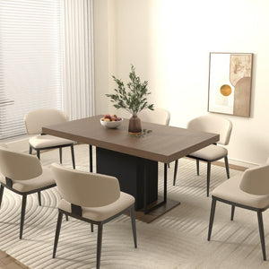 English Elm Rectangle Extendable Dining Table Seats 10 Aged Wood Finish Bold Black Legs W1347S00024