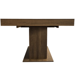 English Elm Expandable Dining Table Seats Ten with Built-In Cabinet and Striped Minimalist Panels W1347S00026