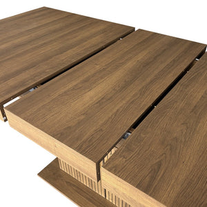 English Elm Expandable Dining Table Seats Ten with Built-In Cabinet and Striped Minimalist Panels W1347S00026