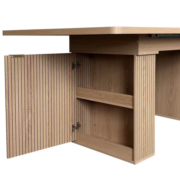 English Elm Expandable Dining Table Seats Six to Ten with Integrated Storage and Modern Minimalist Build Walnut Brown - B W1347S00027