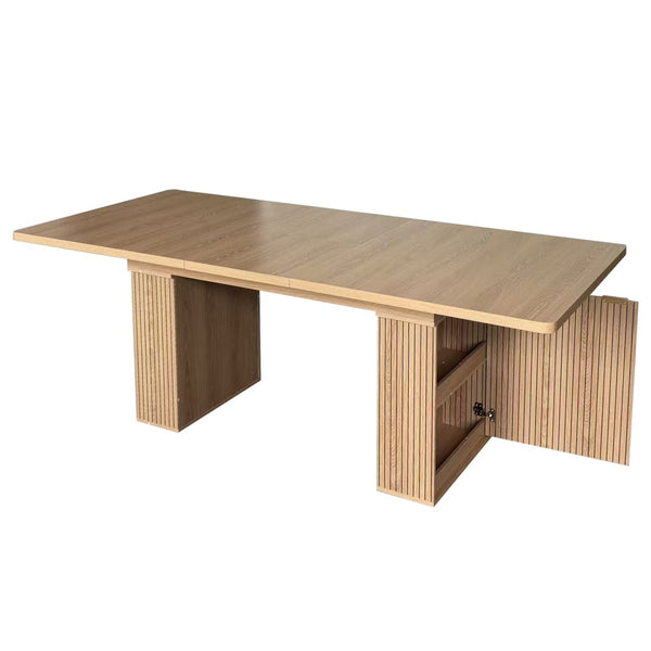 English Elm Expandable Dining Table Seats Six to Ten with Integrated Storage and Modern Minimalist Build Walnut Brown - B W1347S00027