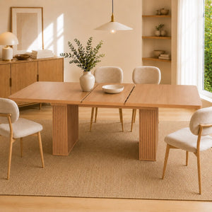 English Elm Expandable Dining Table Seats Six to Ten with Integrated Storage and Modern Minimalist Build Walnut Brown - B W1347S00027