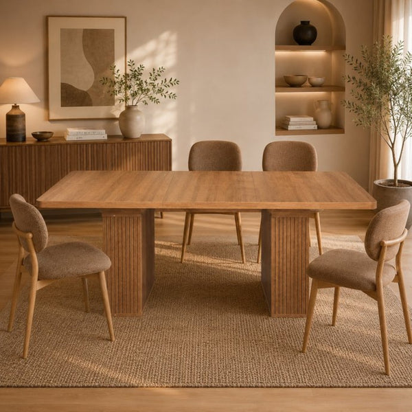 English Elm Expandable Dining Table Seats Six to Ten with Integrated Storage and Modern Minimalist Build Walnut Brown - A W1347S00028