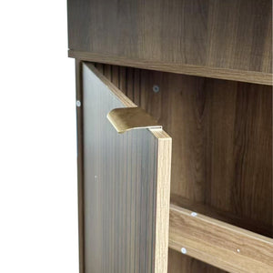 English Elm Expandable Dining Table Seats Six to Ten with Integrated Storage and Modern Minimalist Build Walnut Brown - A W1347S00028