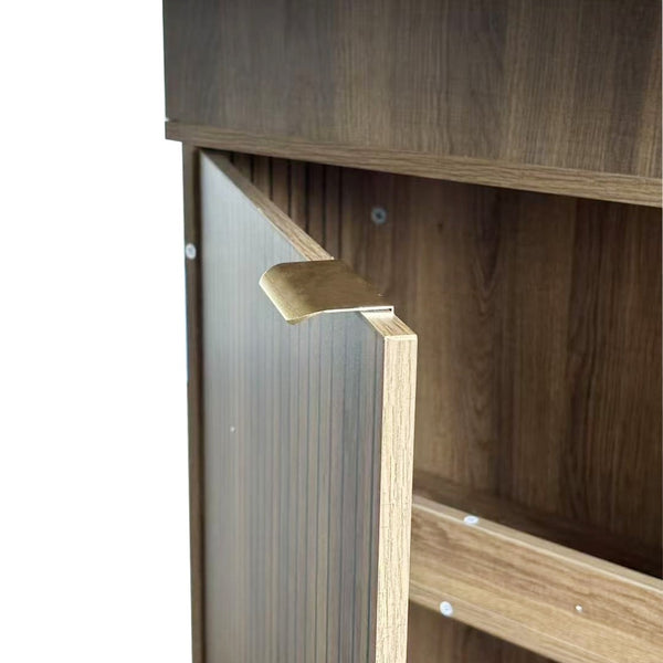 English Elm Expandable Dining Table Seats Six to Ten with Integrated Storage and Modern Minimalist Build Walnut Brown - A W1347S00028