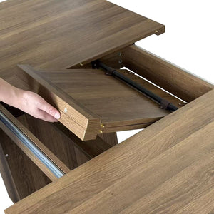 English Elm Expandable Dining Table Seats Six to Ten with Integrated Storage and Modern Minimalist Build Walnut Brown - A W1347S00028