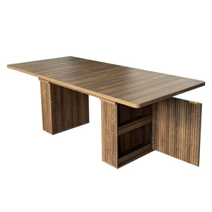 English Elm Expandable Dining Table Seats Six to Ten with Integrated Storage and Modern Minimalist Build Walnut Brown - A W1347S00028