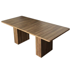 English Elm Expandable Dining Table Seats Six to Ten with Integrated Storage and Modern Minimalist Build Walnut Brown - A W1347S00028