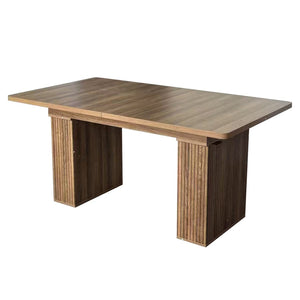 English Elm Expandable Dining Table Seats Six to Ten with Integrated Storage and Modern Minimalist Build Walnut Brown - A W1347S00028