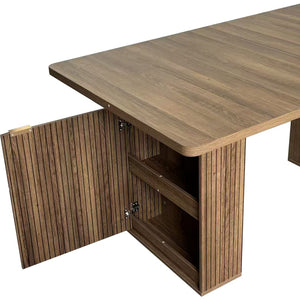 English Elm Expandable Dining Table Seats Six to Ten with Integrated Storage and Modern Minimalist Build Walnut Brown - A W1347S00028