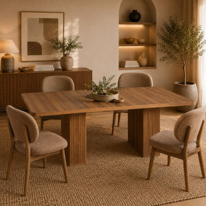 English Elm Expandable Dining Table Seats Six to Ten with Integrated Storage and Modern Minimalist Build Walnut Brown - A W1347S00028