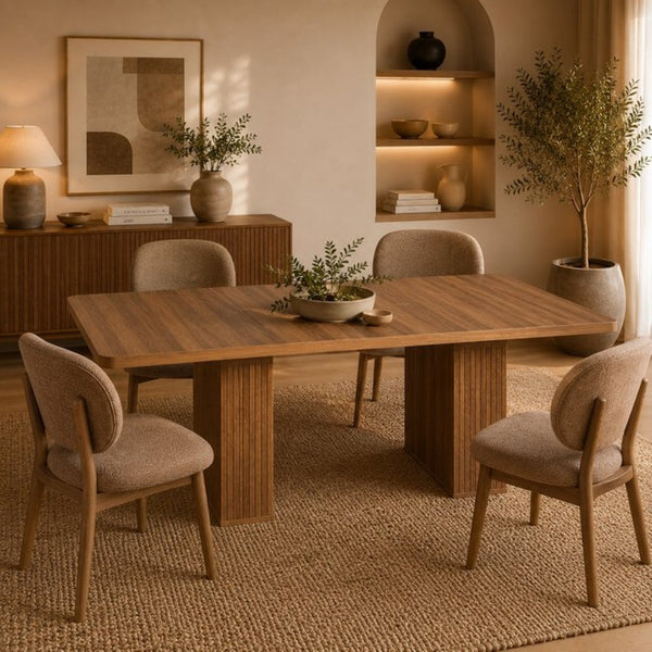 English Elm Expandable Dining Table Seats Six to Ten with Integrated Storage and Modern Minimalist Build Walnut Brown - A W1347S00028