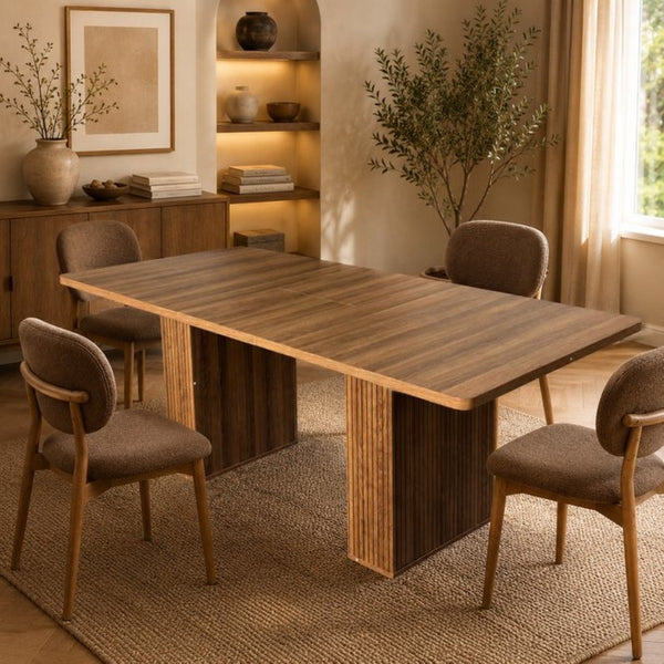 English Elm Expandable Dining Table Seats Six to Ten with Integrated Storage and Modern Minimalist Build Walnut Brown - A W1347S00028