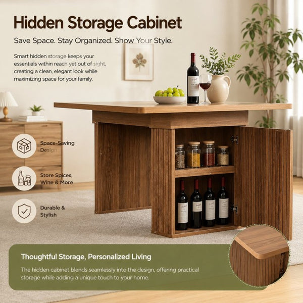 English Elm Expandable Dining Table Seats Six to Ten with Integrated Storage and Modern Minimalist Build Walnut Brown - A W1347S00028