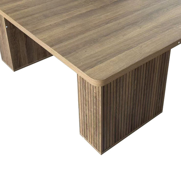 English Elm Expandable Dining Table Seats Six to Ten with Integrated Storage and Modern Minimalist Build Walnut Brown - A W1347S00028