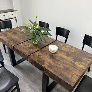 English Elm Rectangle Extendable Dining Table Seats Ten with Storage Cabinet Aged Wood Finish W1347S00029