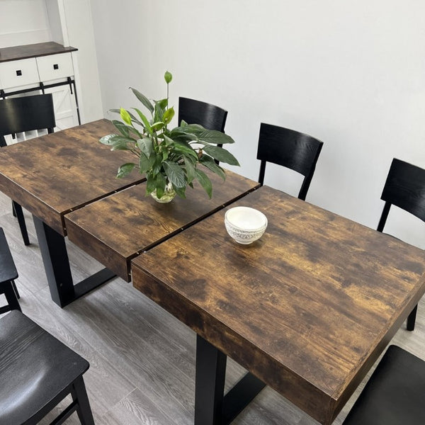 English Elm Rectangle Extendable Dining Table Seats Ten with Storage Cabinet Aged Wood Finish W1347S00029