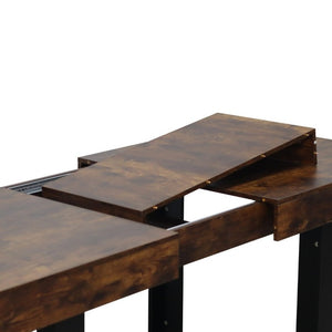 English Elm Rectangle Extendable Dining Table Seats Ten with Storage Cabinet Aged Wood Finish W1347S00029