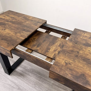 English Elm Rectangle Extendable Dining Table Seats Ten with Storage Cabinet Aged Wood Finish W1347S00029