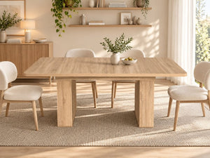 English Elm Modern Oak Grain Extendable Dining Table with Sculpted Pedestal Base Seats Eight W1347S00032