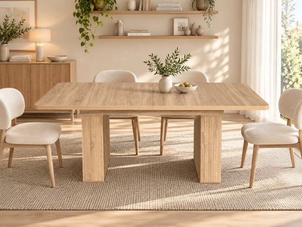 English Elm Modern Oak Grain Extendable Dining Table with Sculpted Pedestal Base Seats Eight W1347S00032