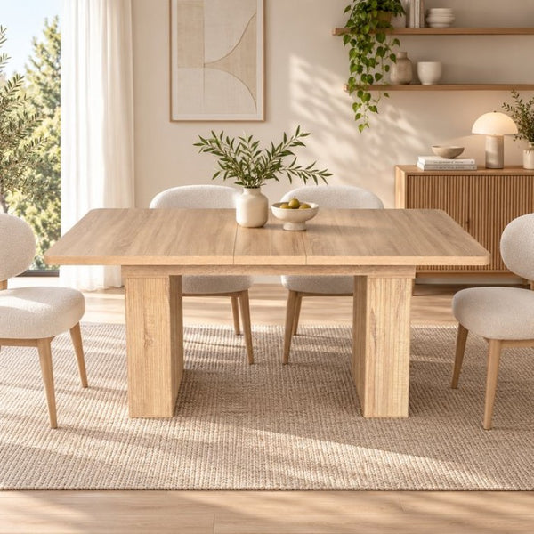 English Elm Modern Oak Grain Extendable Dining Table with Sculpted Pedestal Base Seats Eight W1347S00032