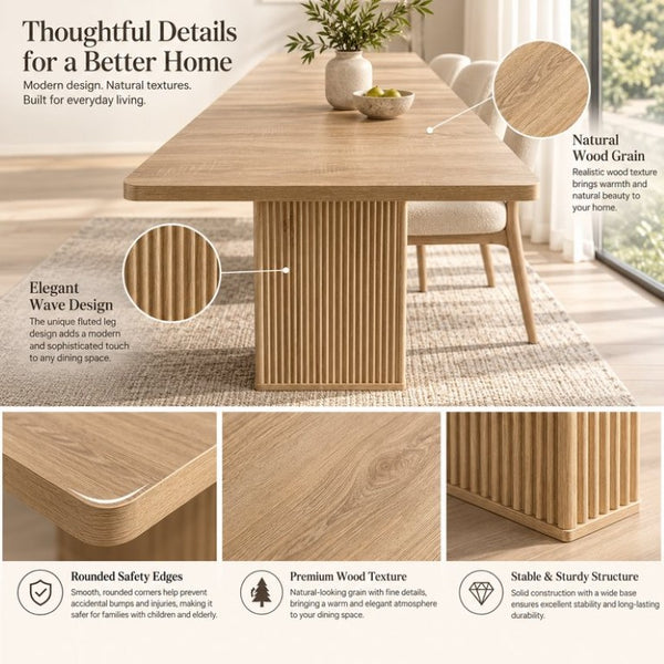 English Elm Modern Oak Grain Extendable Dining Table with Sculpted Pedestal Base Seats Eight W1347S00032