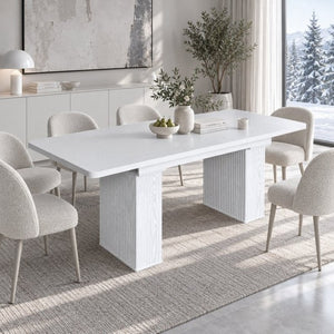 English Elm Modern Extendable Dining Table Seats Eight Fluted Pedestal Base White Grain Top W1347S00033