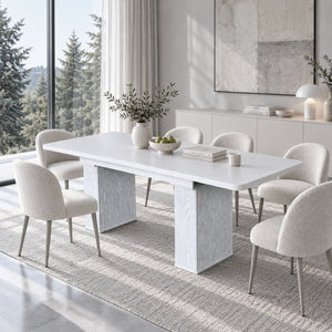 English Elm Modern Extendable Dining Table Seats Eight Fluted Pedestal Base White Grain Top W1347S00033