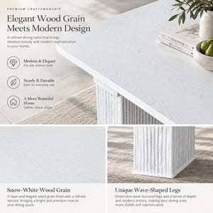 English Elm Modern Extendable Dining Table Seats Eight Fluted Pedestal Base White Grain Top W1347S00033
