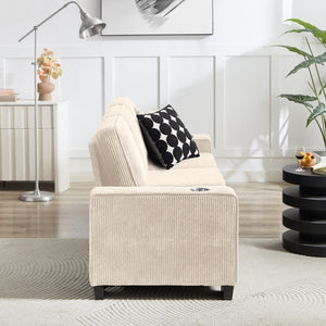 English Elm 83.86"corduroy Fabric Three-seat Sofa with Cup Holders for Modern Living Rooms Beige W1359P404565