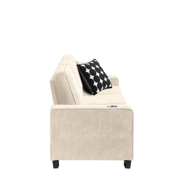 English Elm 83.86"corduroy Fabric Three-seat Sofa with Cup Holders for Modern Living Rooms Beige W1359P404565