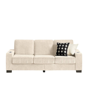 English Elm 83.86"corduroy Fabric Three-seat Sofa with Cup Holders for Modern Living Rooms Beige W1359P404565