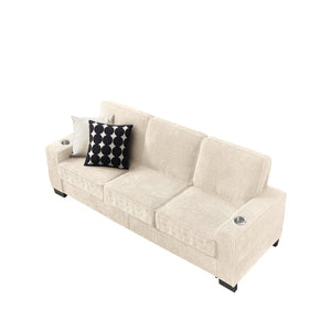 English Elm 83.86"corduroy Fabric Three-seat Sofa with Cup Holders for Modern Living Rooms Beige W1359P404565