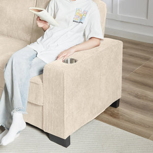 English Elm 83.86"corduroy Fabric Three-seat Sofa with Cup Holders for Modern Living Rooms Beige W1359P404565